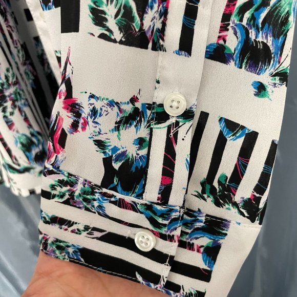 ATTENTION: Funky Multicolor Button-Up Collared Blouse w Sheer Panels Sz XL - Picture 8 of 9